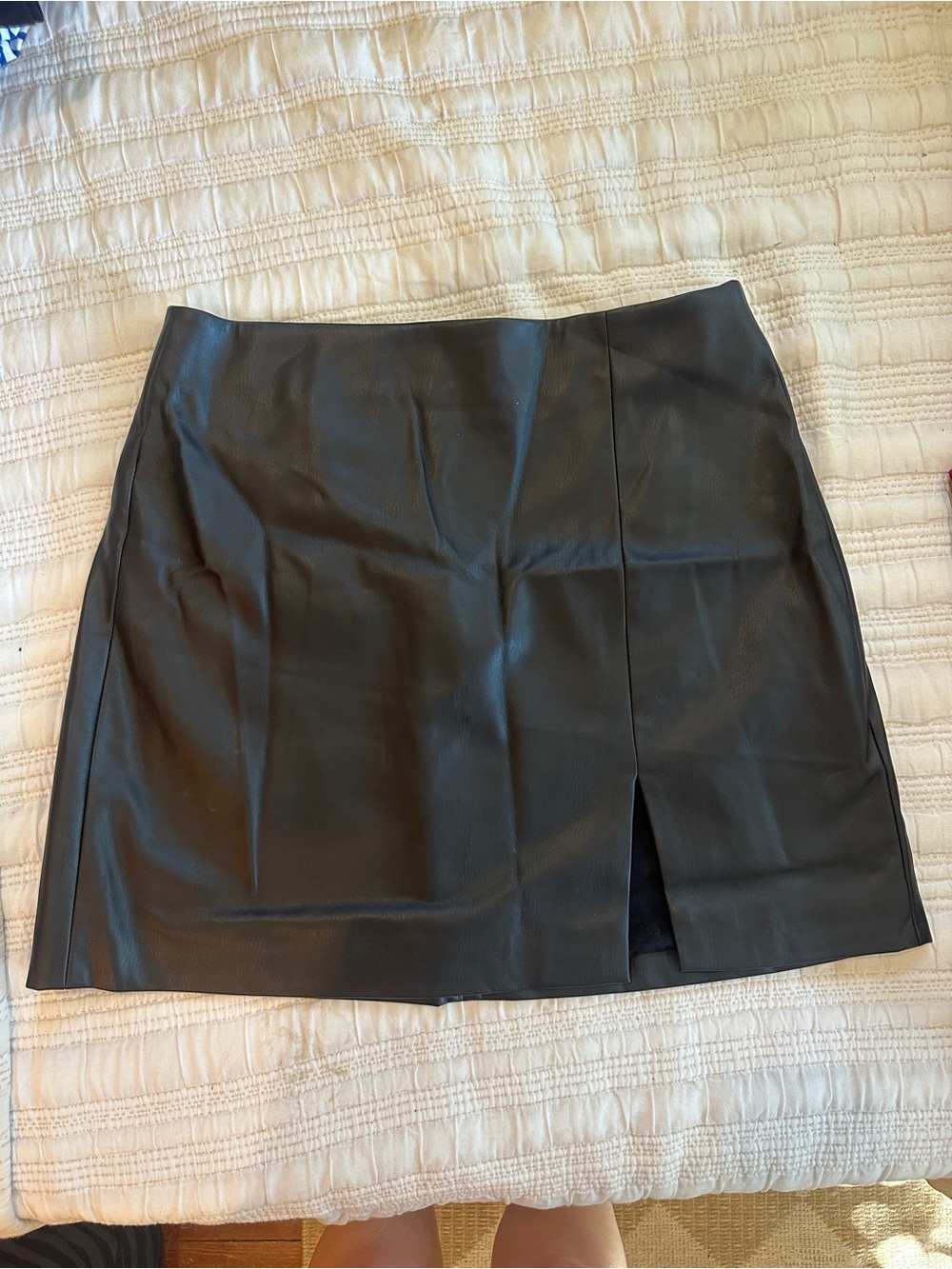 Anthropologie Black Faux Leather Mini Skirt with Front Notch
